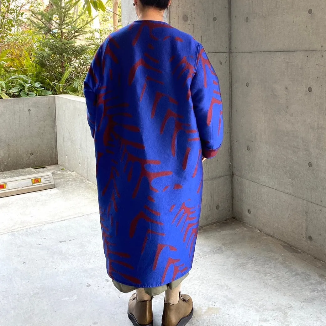 播州織  Wool/Cotton ジャガードコクーンコート blue/red brown