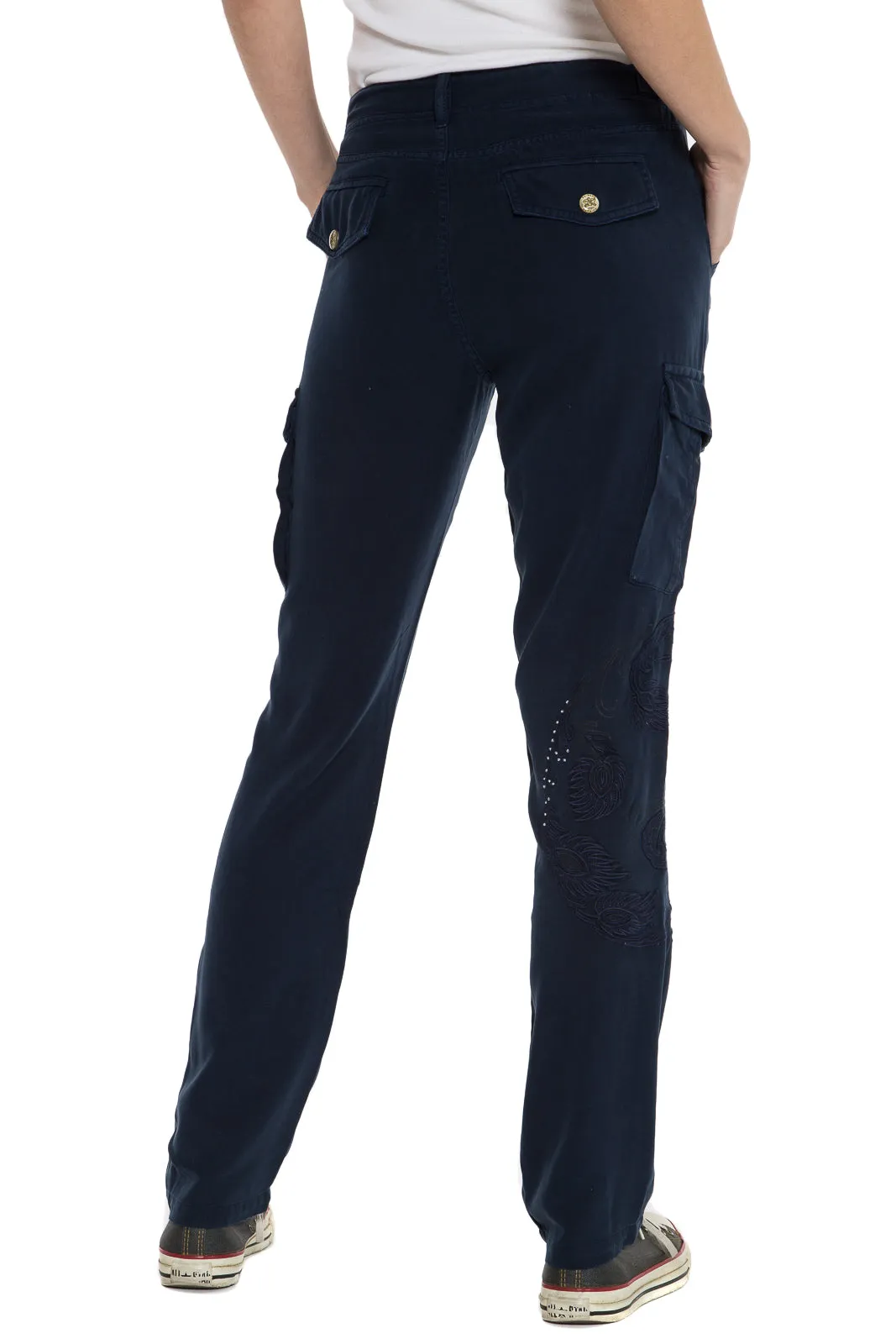 100% Silk high waist cargo pants in Navy