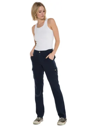 100% Silk high waist cargo pants in Navy