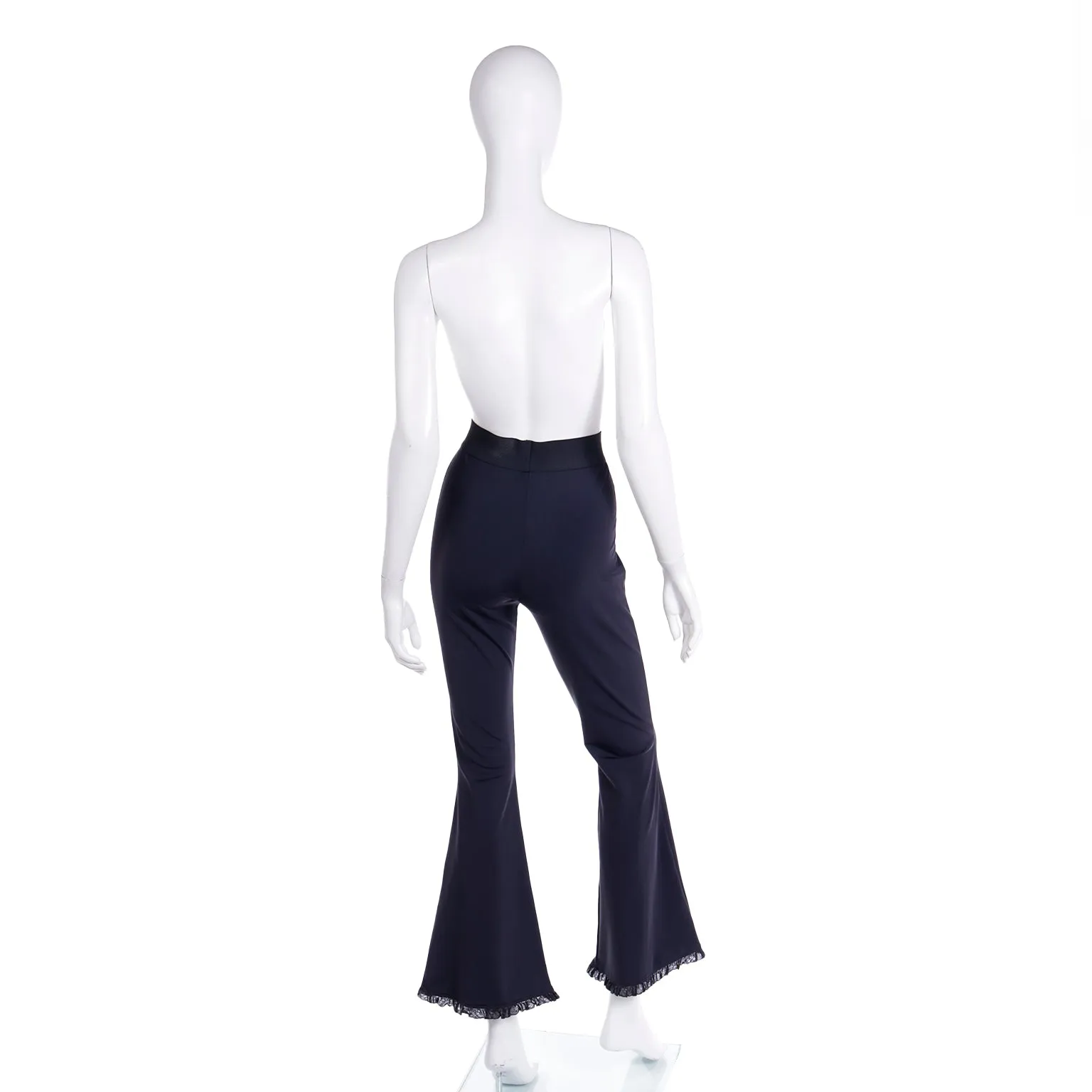 1990s Isaac Mizrahi Black Bellbottom Pants with Flared Ruffled Hems