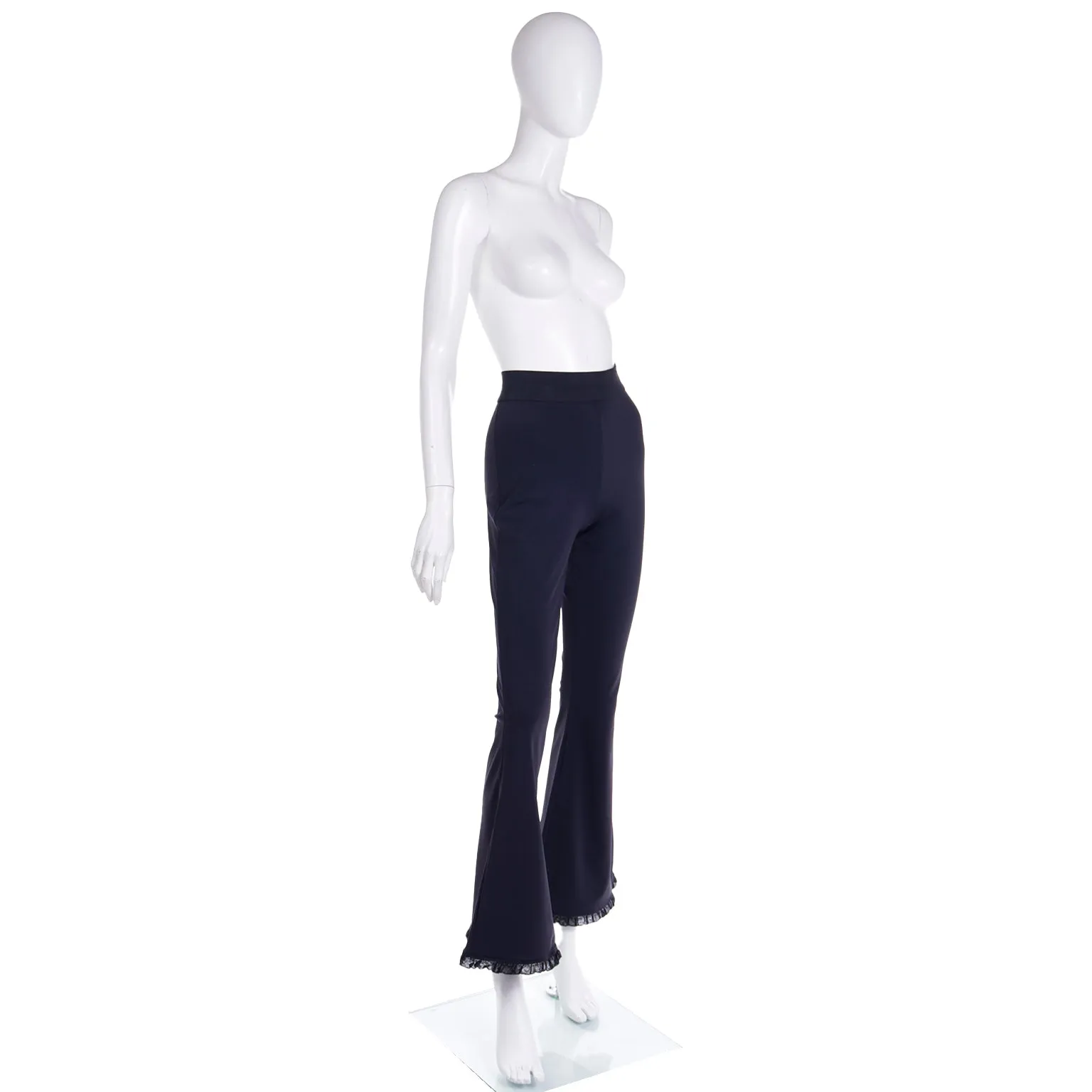 1990s Isaac Mizrahi Black Bellbottom Pants with Flared Ruffled Hems