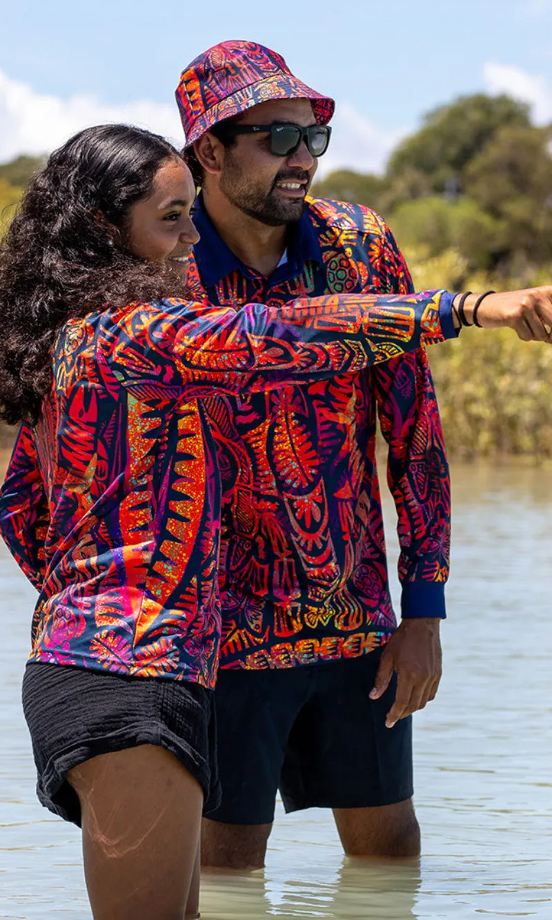 Aboriginial Art Unisex Long Sleeve Polo TSI Neon