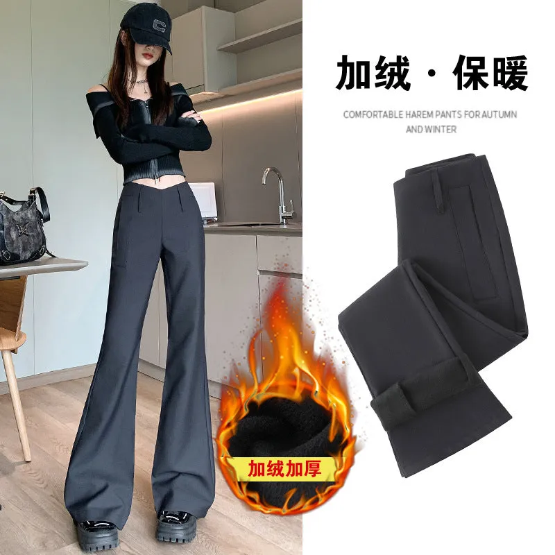 Aiertu fashion outfits High-Grade Casual Pants for Women Autumn and Winter Low Waist Slim Fit Comfortable Fashion Single Pants Fleece-lined Suit Pants