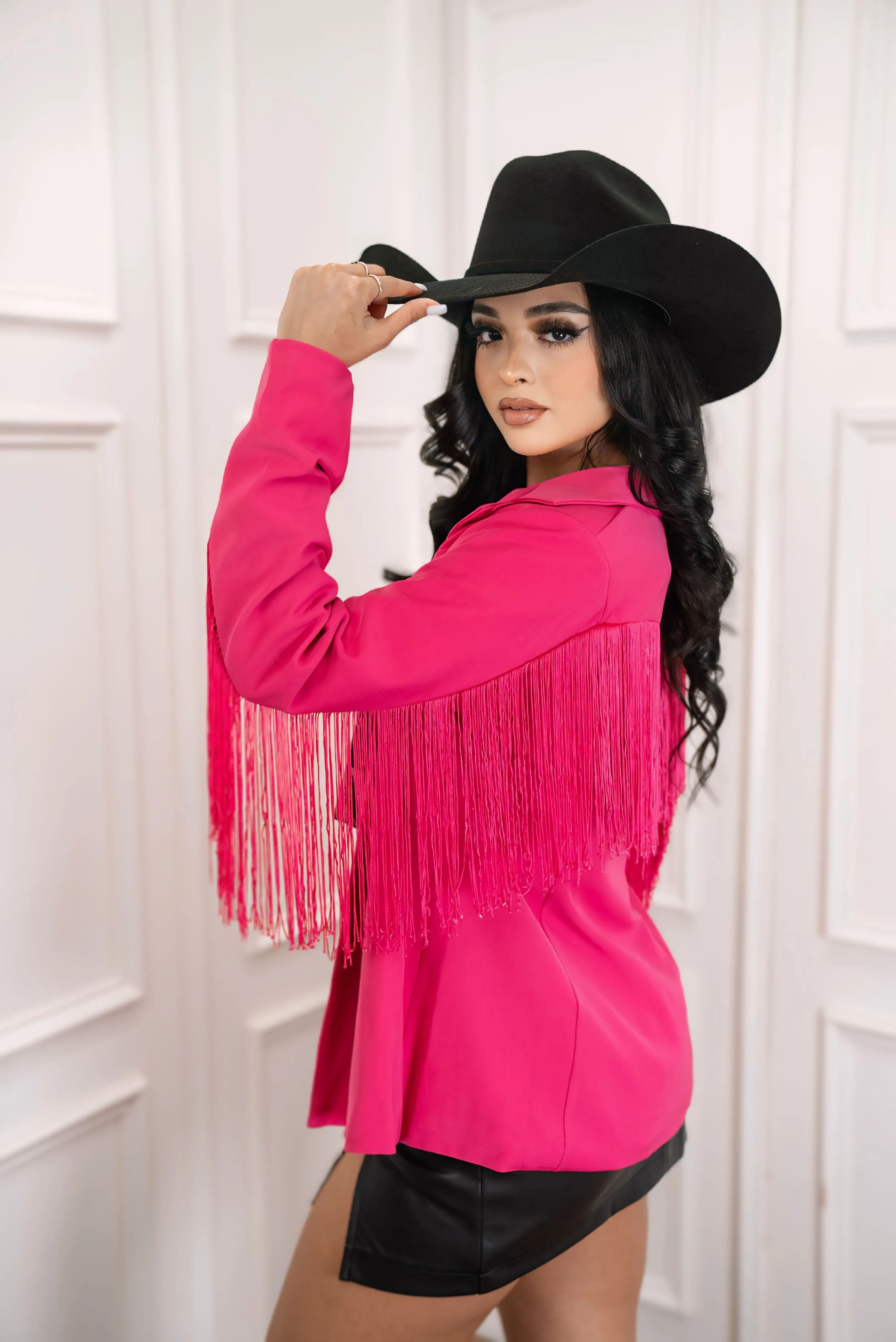 All Around Fringe Long Sleeve Blazer -jj