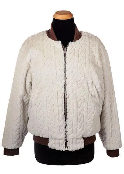 Amelia Bomber Jacket, - Luxury Faux Fur in Marshmallow Twist with Chocolate (One Large Left!)