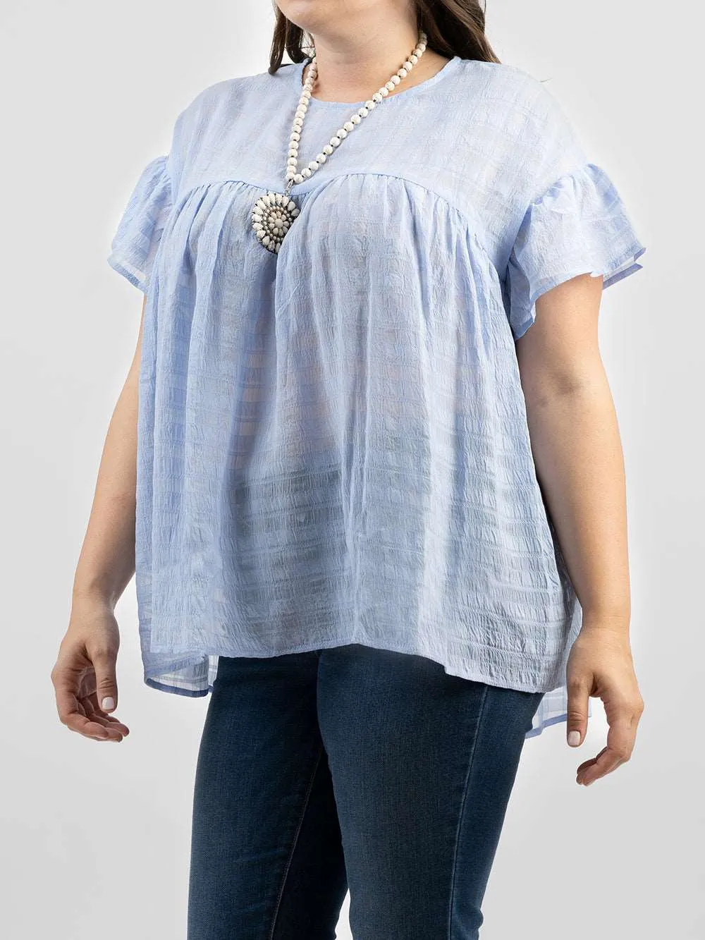 American Bling Plus Size Women’s Ruffle Short Sleeve Crepe Gingham Top