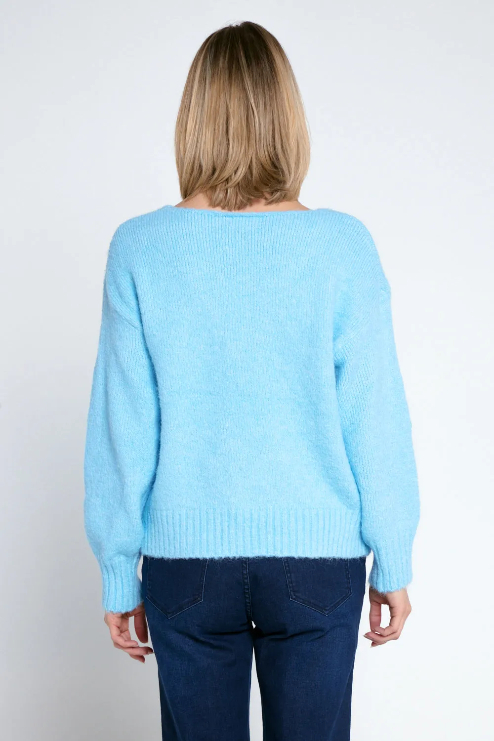 Appliqué Flower Knit Jumper - Blue