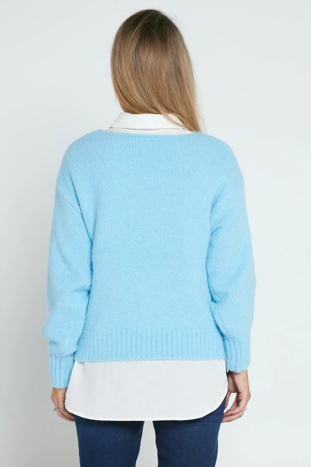 Appliqué Flower Knit Jumper - Blue