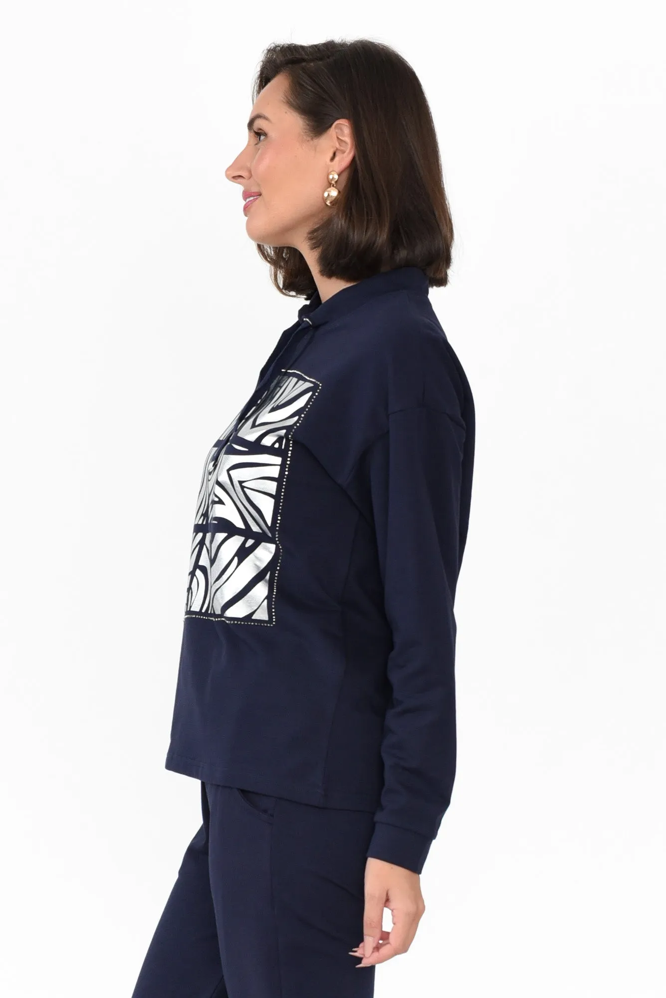 Arzu Navy Foil Zebra Cotton Blend Jumper