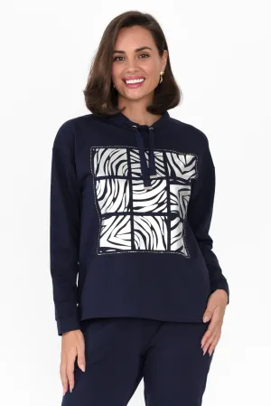 Arzu Navy Foil Zebra Cotton Blend Jumper