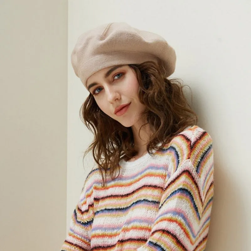 Autumn and Winter Textured Knitted Beret Hats