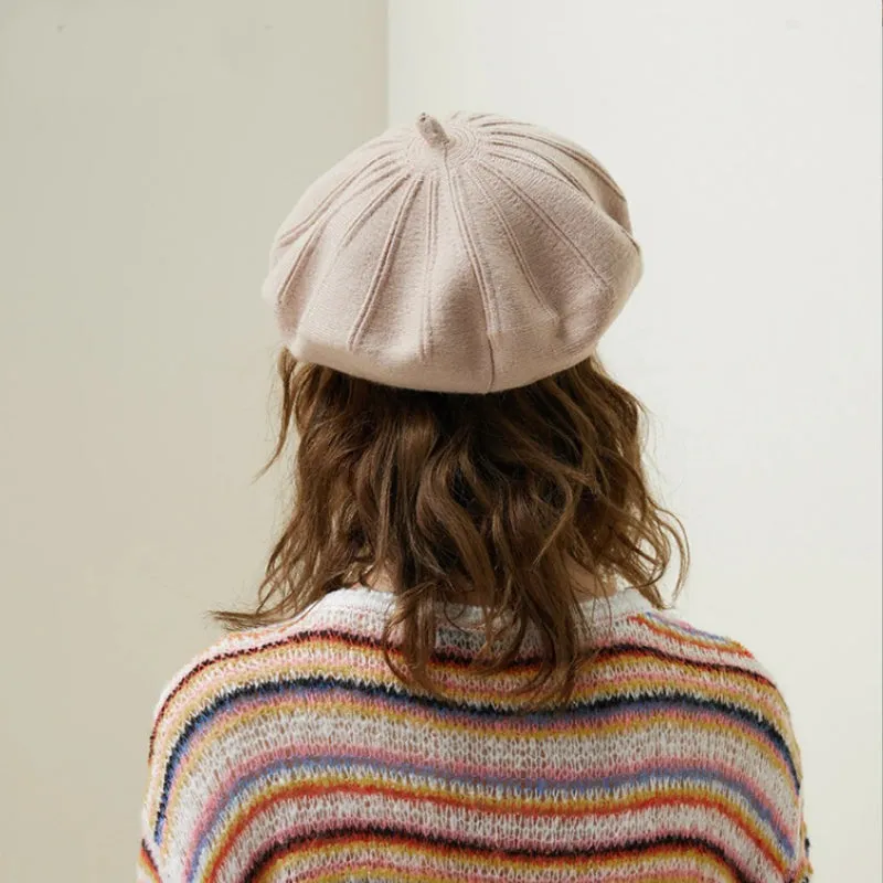 Autumn and Winter Textured Knitted Beret Hats