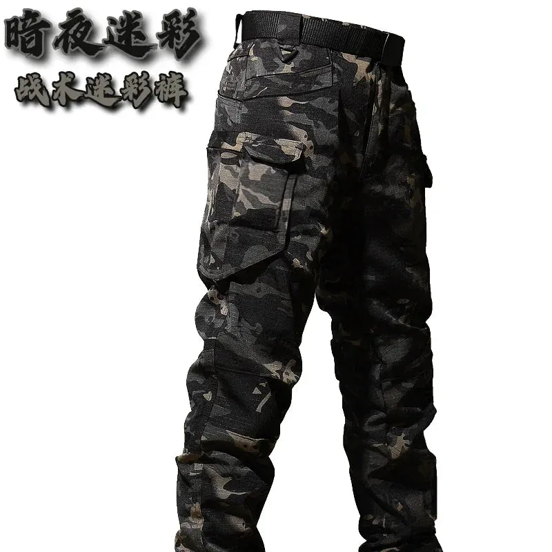 Autumn Training Suit Men Outdoor Durable Breathable T-shirt Cargo Pants Set Waterproof Suits Multiple Pockets Camo 2 Pcs Set