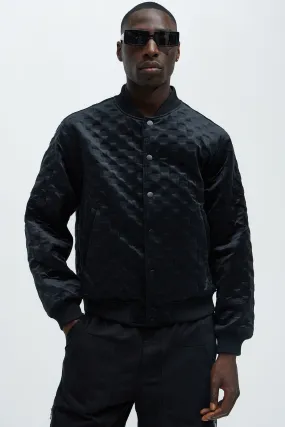 Bard Embossed Checker Bomber Jacket - Black