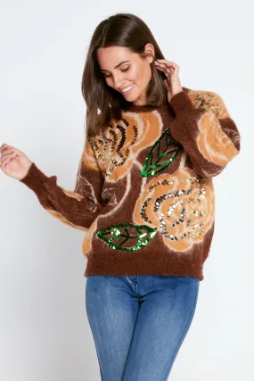 Bessie Sequin Knit - Brown Print