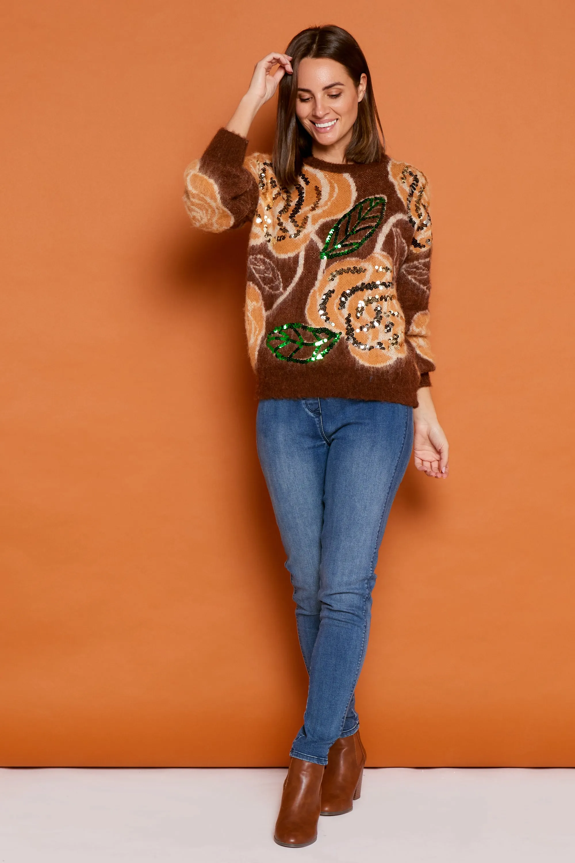 Bessie Sequin Knit - Brown Print