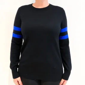 Black and Admiral Blue Cashmere Crew Neck Jumper Large