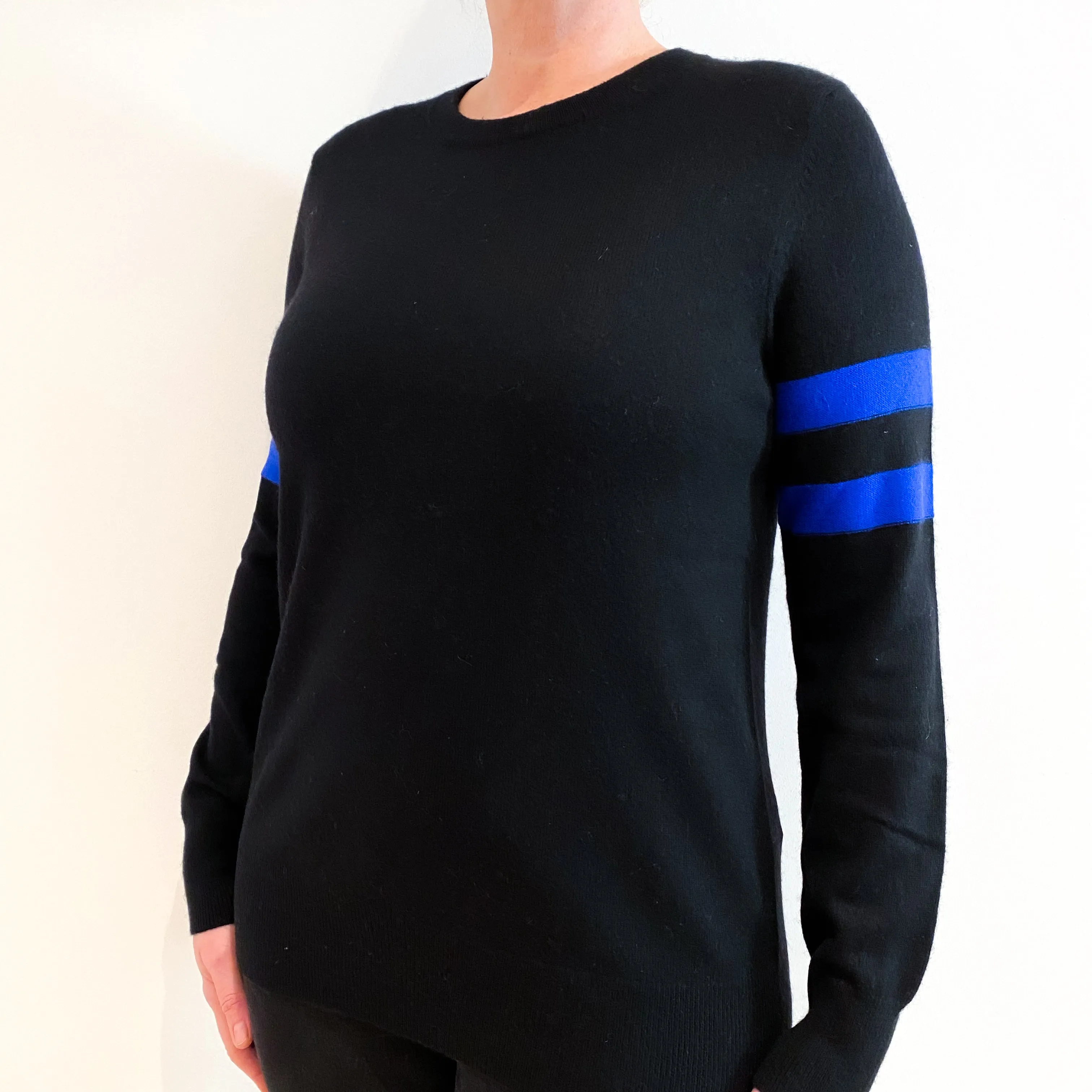 Black and Admiral Blue Cashmere Crew Neck Jumper Large