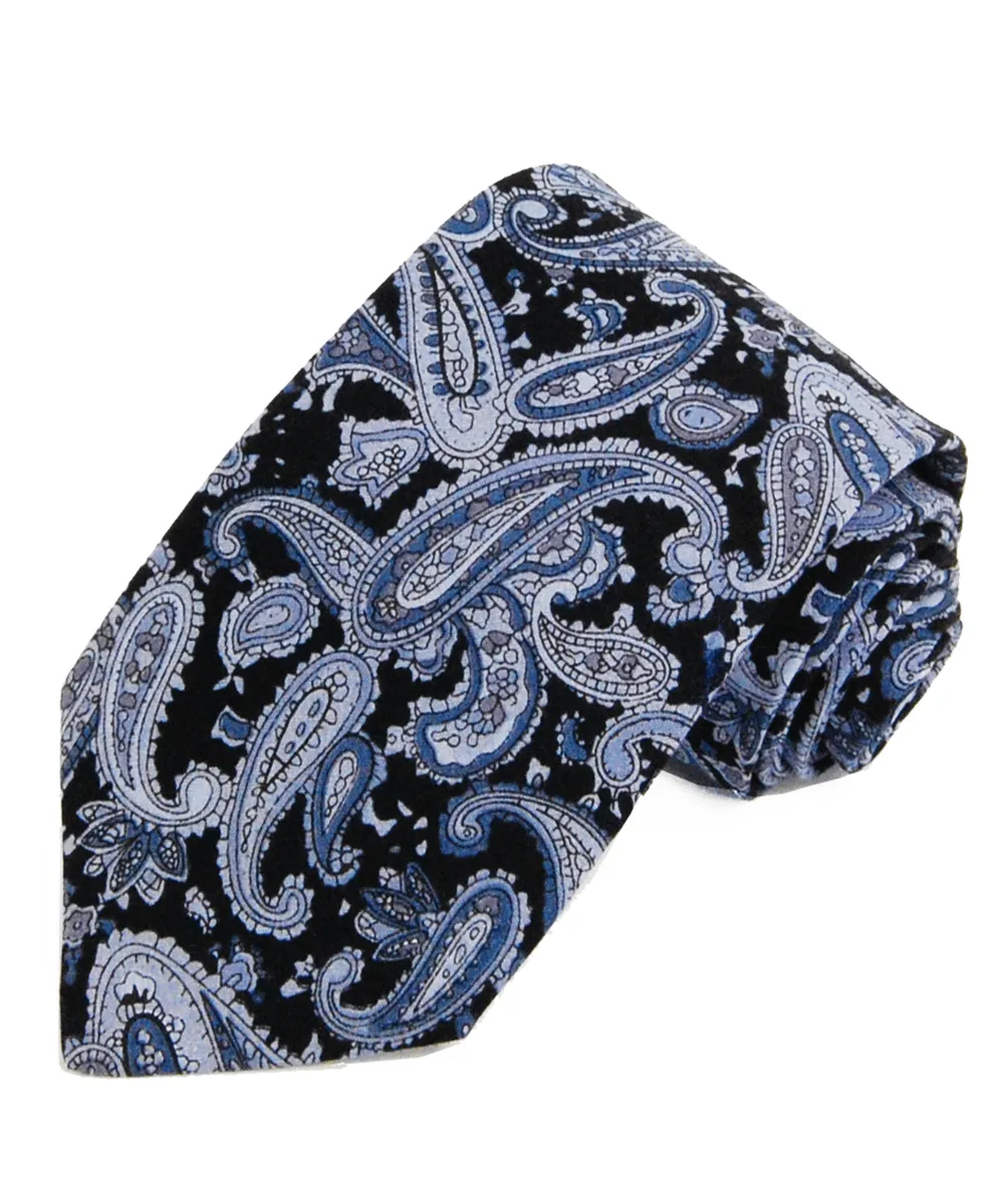 Black and Grey Paisley Cotton Necktie