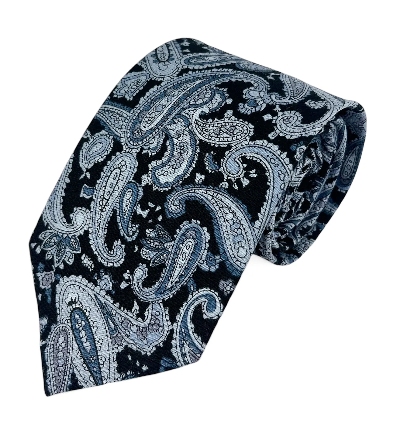 Black and Grey Paisley Cotton Necktie