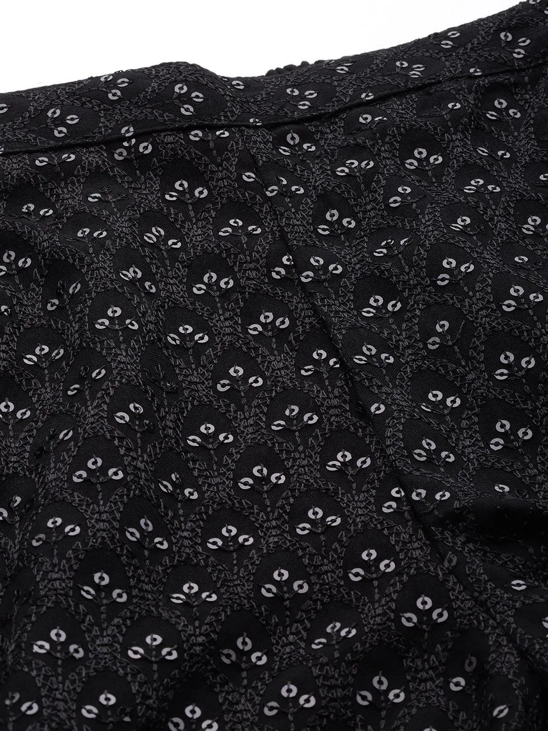 Black Embroidered Rayon Palazzos