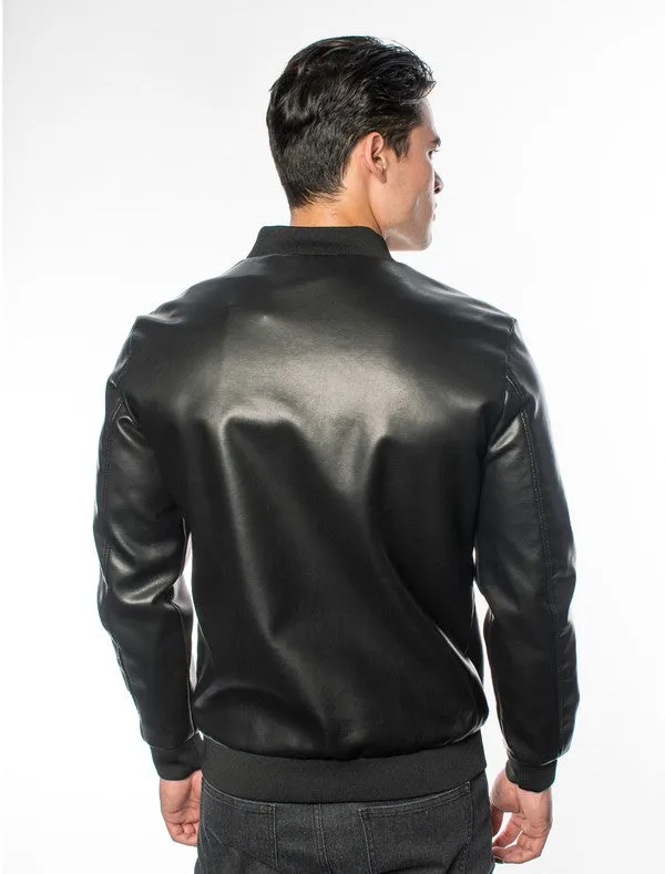 Black Men's Fancy Pleather Jacket