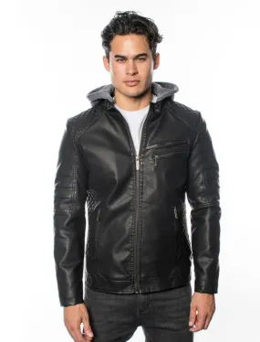 Black Mens Pleather Jacket With Hood