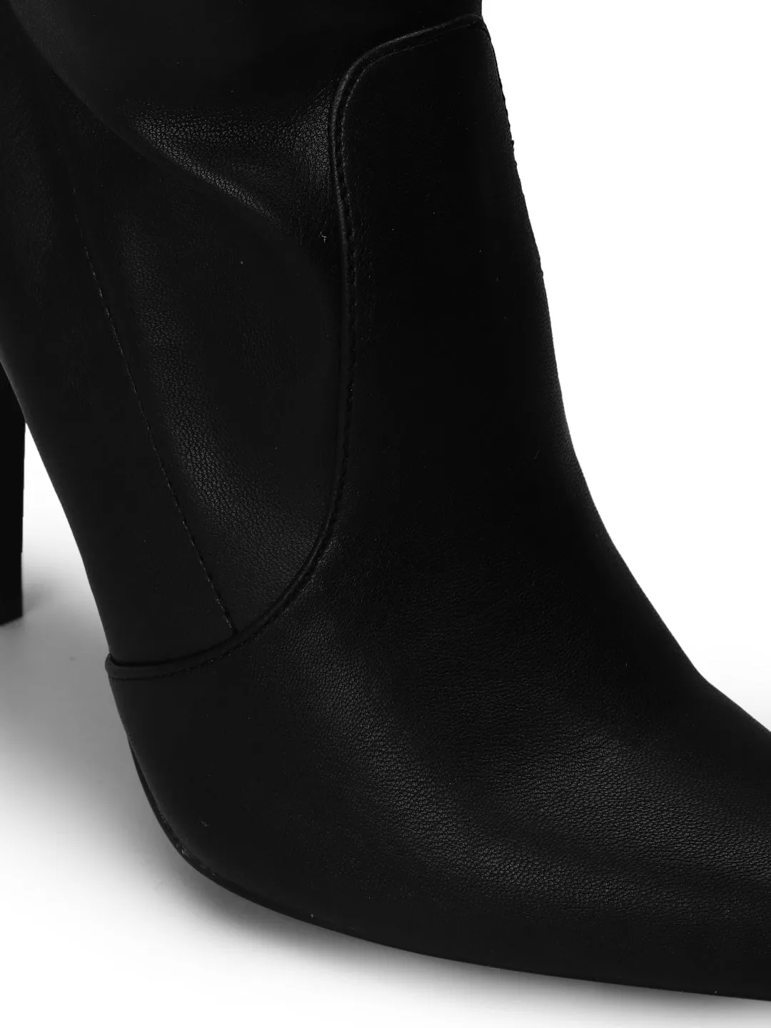 Black Pu Knee Length High Heel Boots