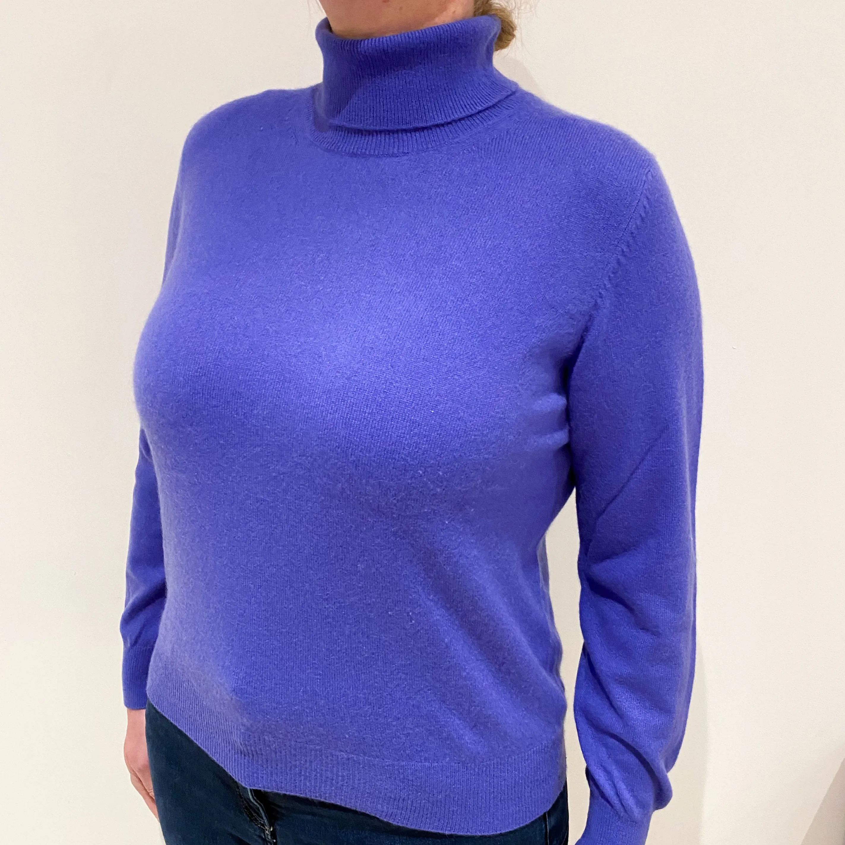 Bluebell Purple Cashmere Polo Neck Jumper Large