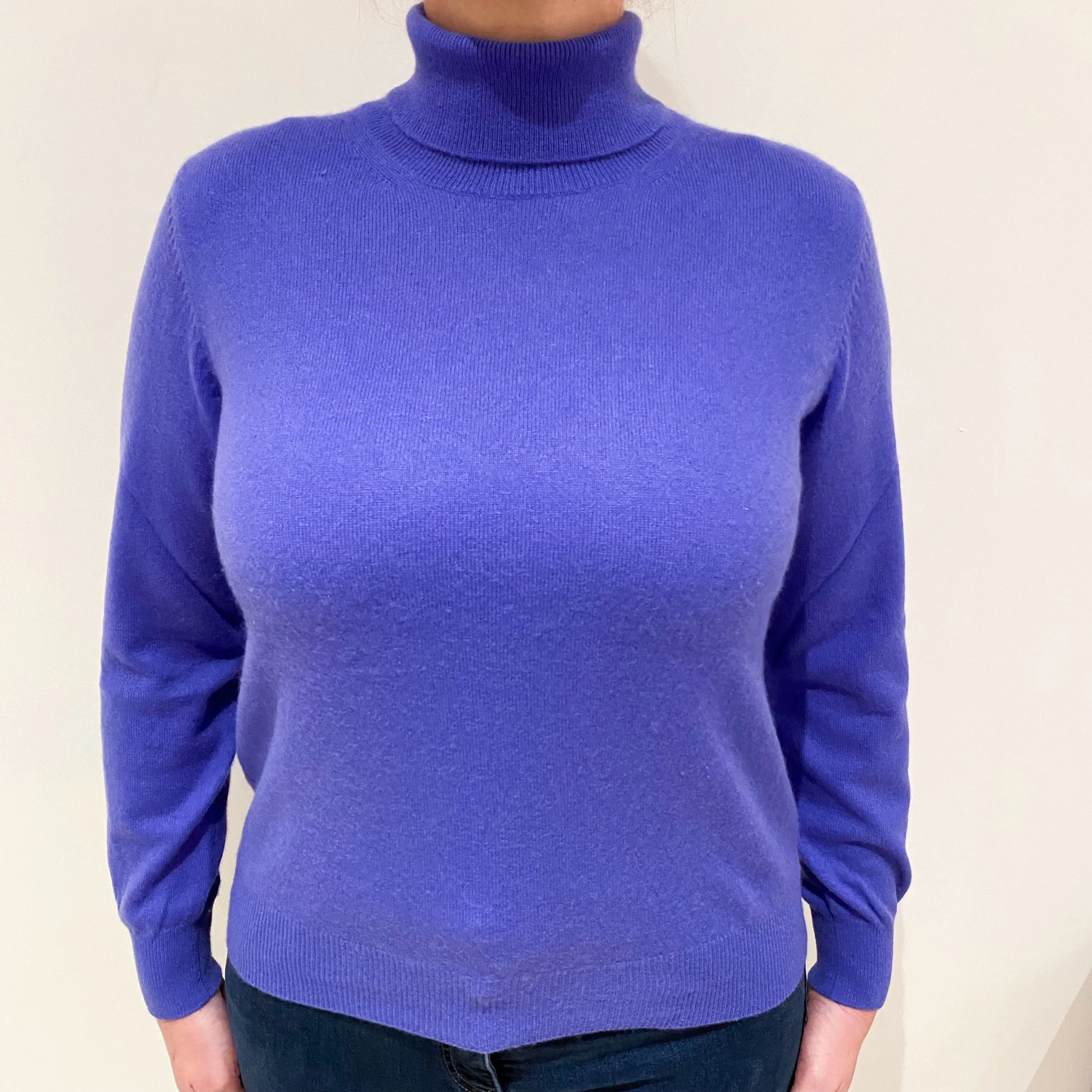 Bluebell Purple Cashmere Polo Neck Jumper Large