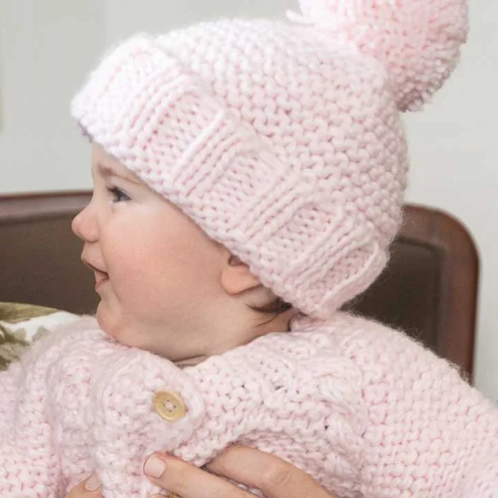 Blush Pink Garter Stitch Beanie Hat