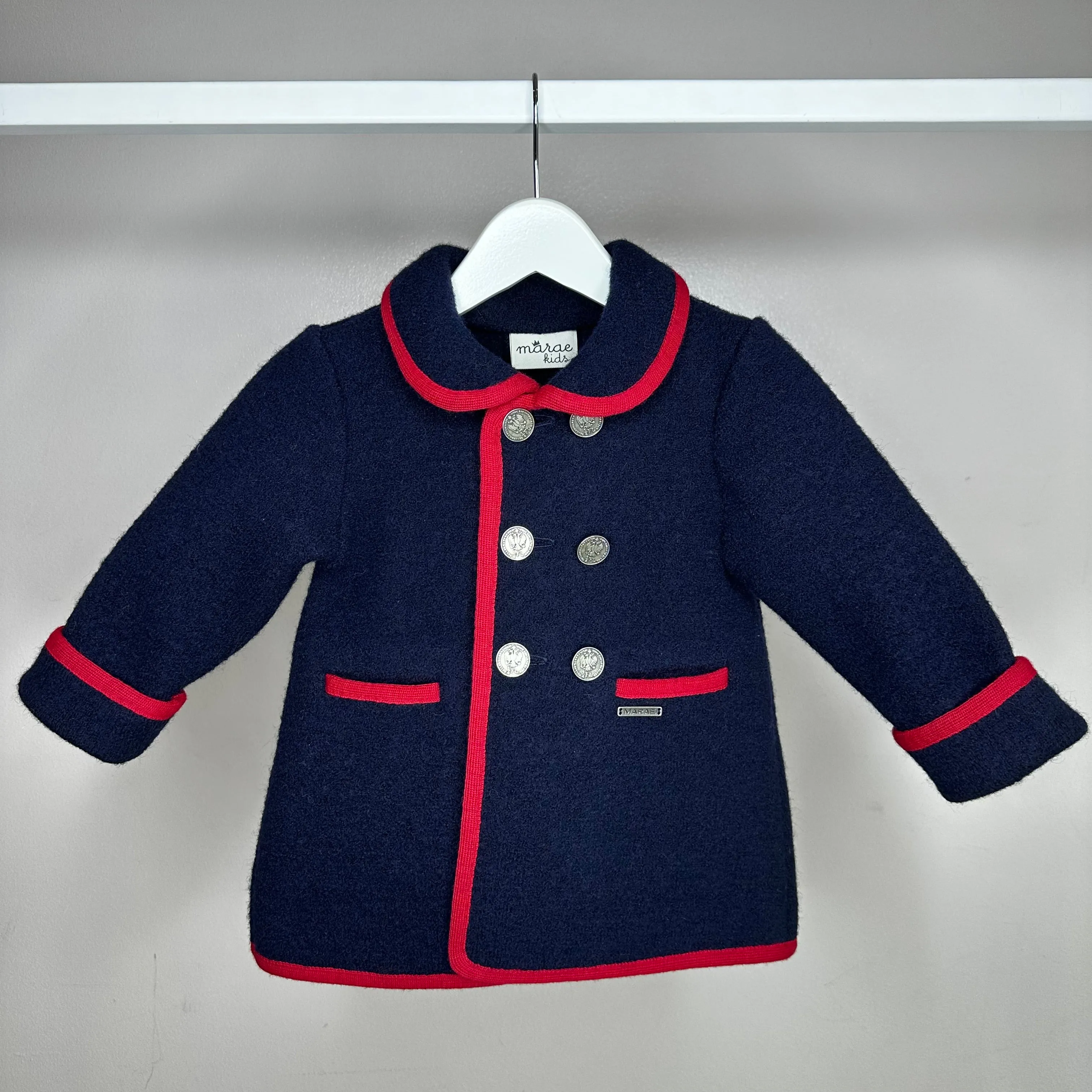 Boys Navy Marae Coat With Red Trim