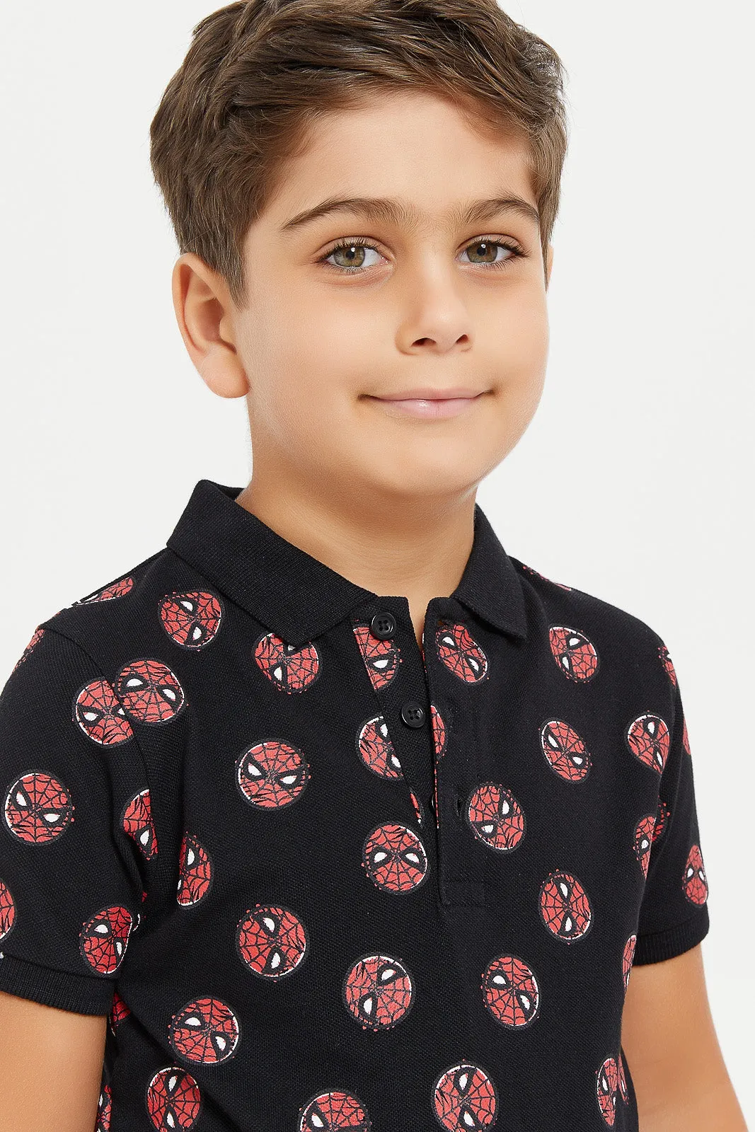 Boys Spiderman All Over Print Polo Shirt