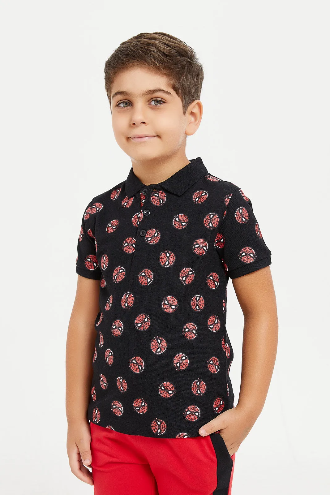 Boys Spiderman All Over Print Polo Shirt