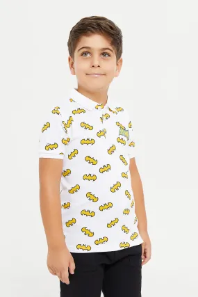 Boys White Batman All Over Print Polo Shirt