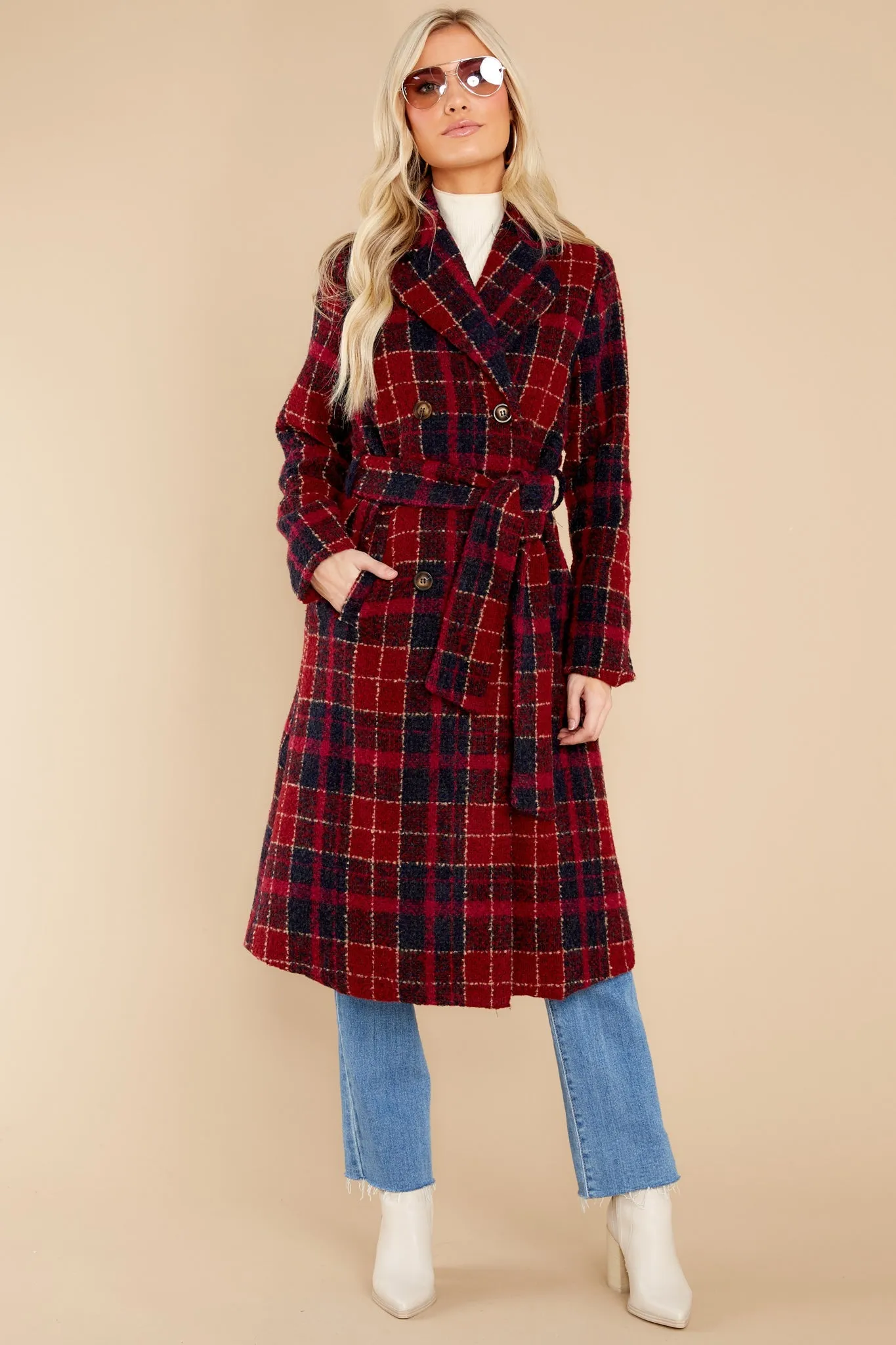 Brave The Chill Burgundy Plaid Coat