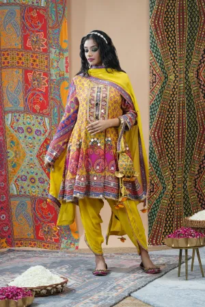 Bright Yellow Embellished Crepe Silk Dhoti Set