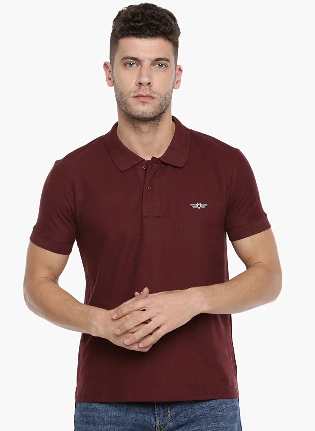 Brown Slim Fit Polo Neck T-Shirt with collar for Men