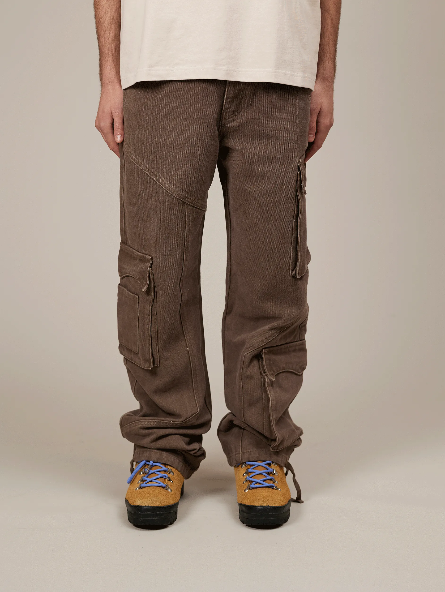 BROWN WASHED DECONSTRUCTED CARGO PANTS