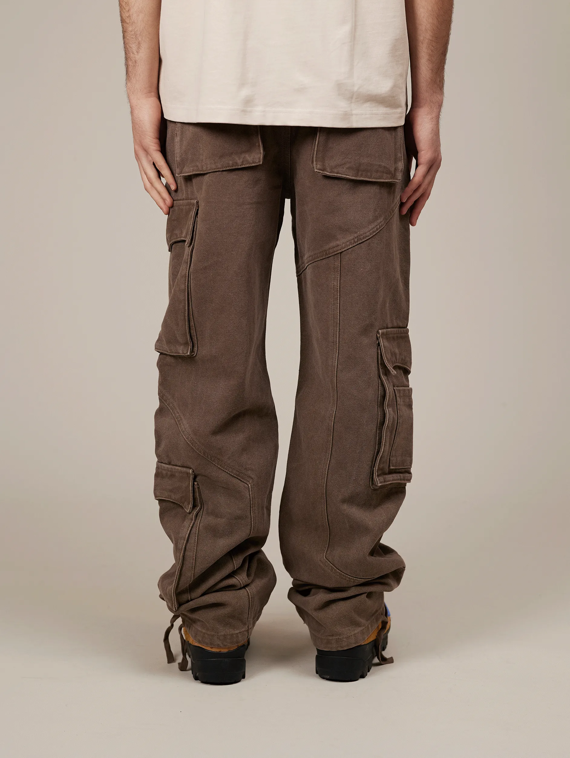 BROWN WASHED DECONSTRUCTED CARGO PANTS