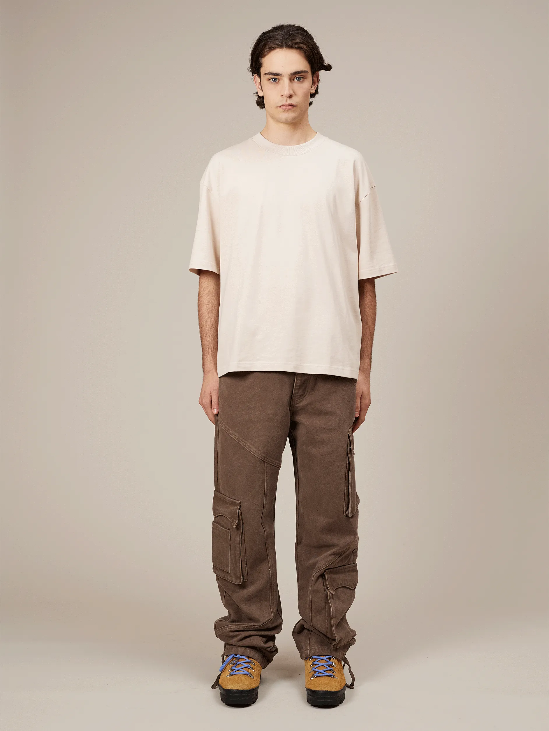 BROWN WASHED DECONSTRUCTED CARGO PANTS