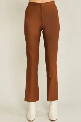 Brown Woven Solid Long Flared Pants