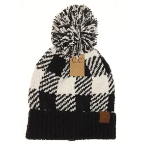 Buffalo Print Jacquard Knit Pom Beanie-Black & White