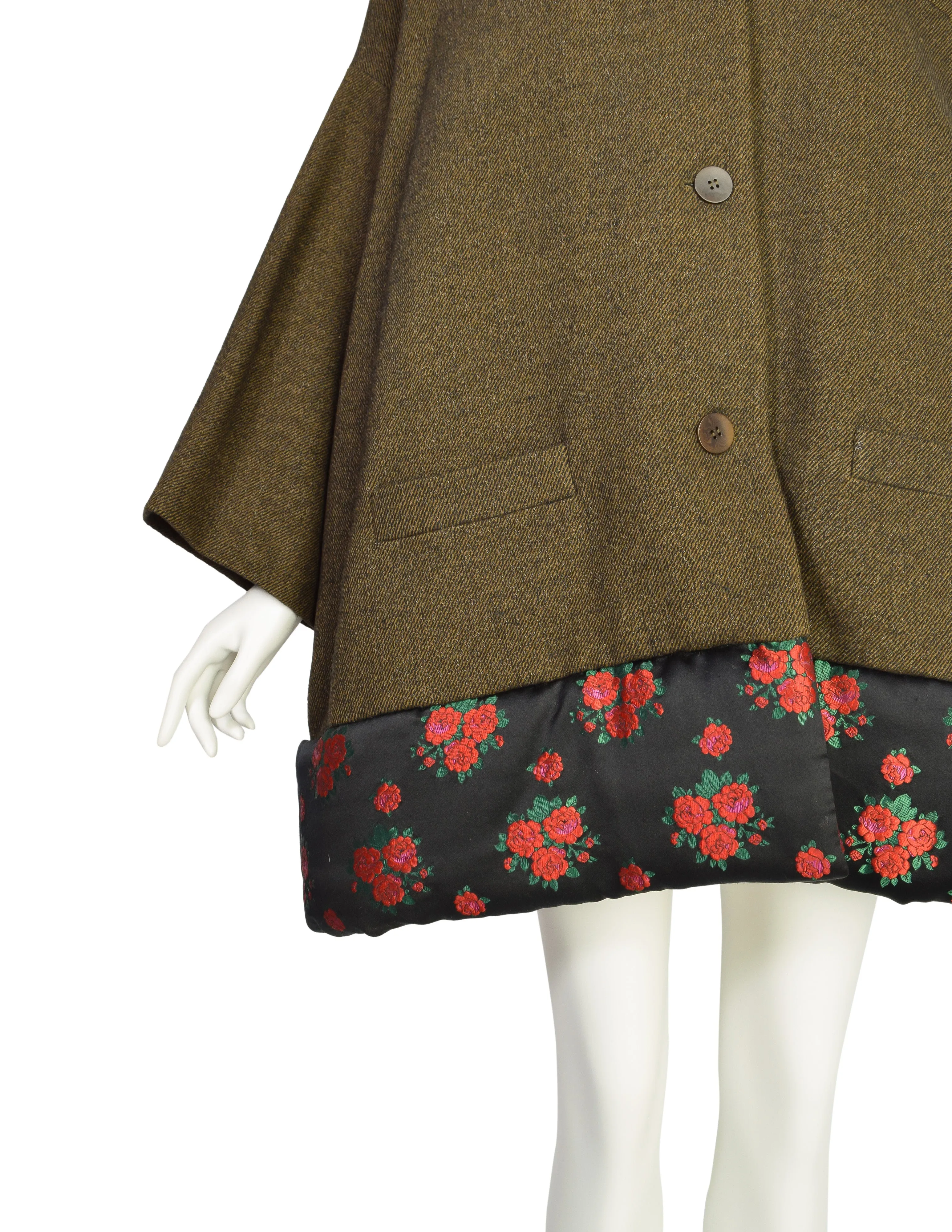 Callaghan by Romeo Gigli Vintage AW1990 Green Brown Wool Rose Brocade Coat