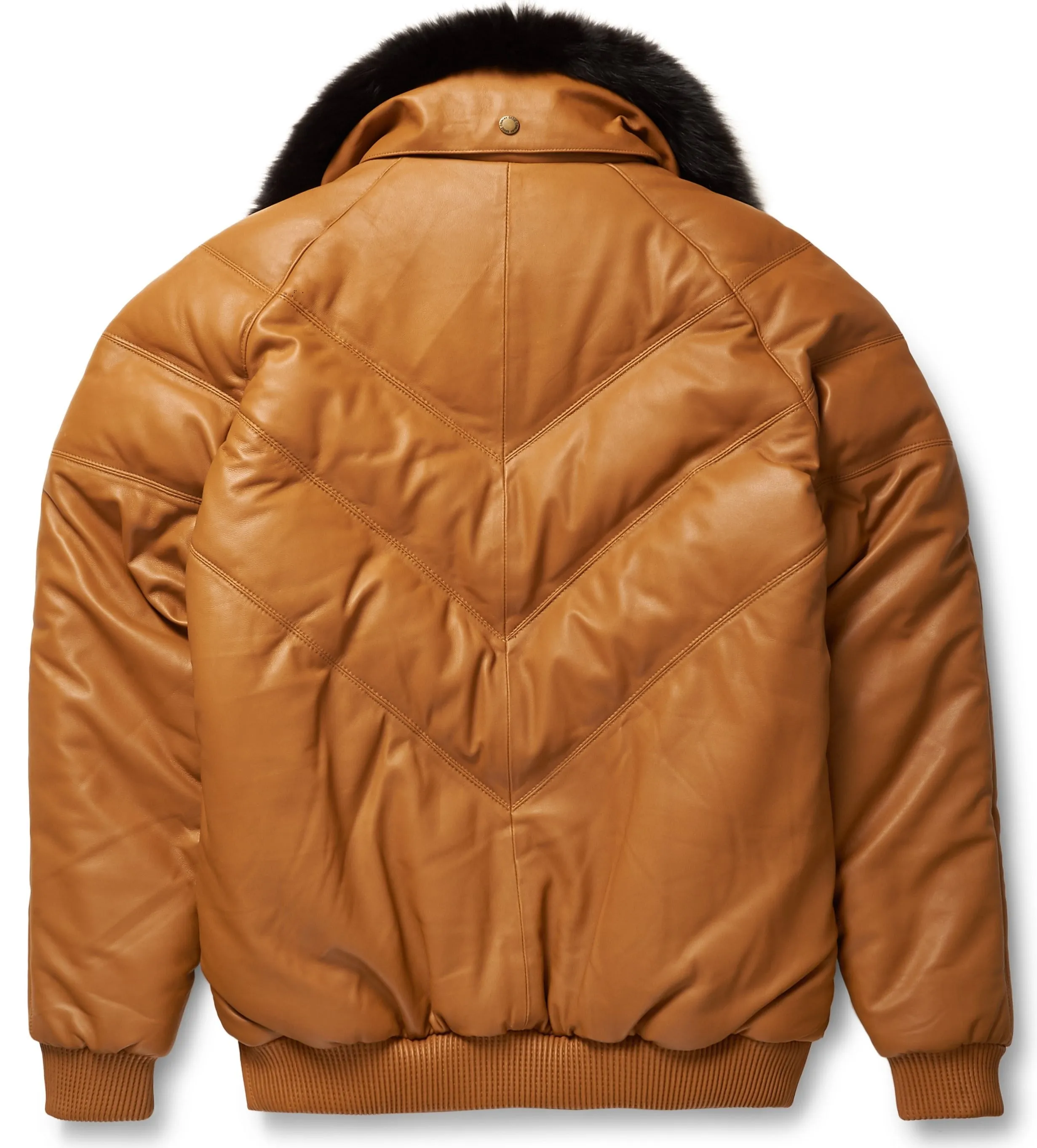 Camel Leather V-Bomber Jacket