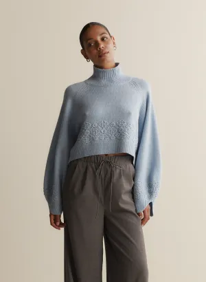 Carla Wool Embroidery Knit | Chambray Marle