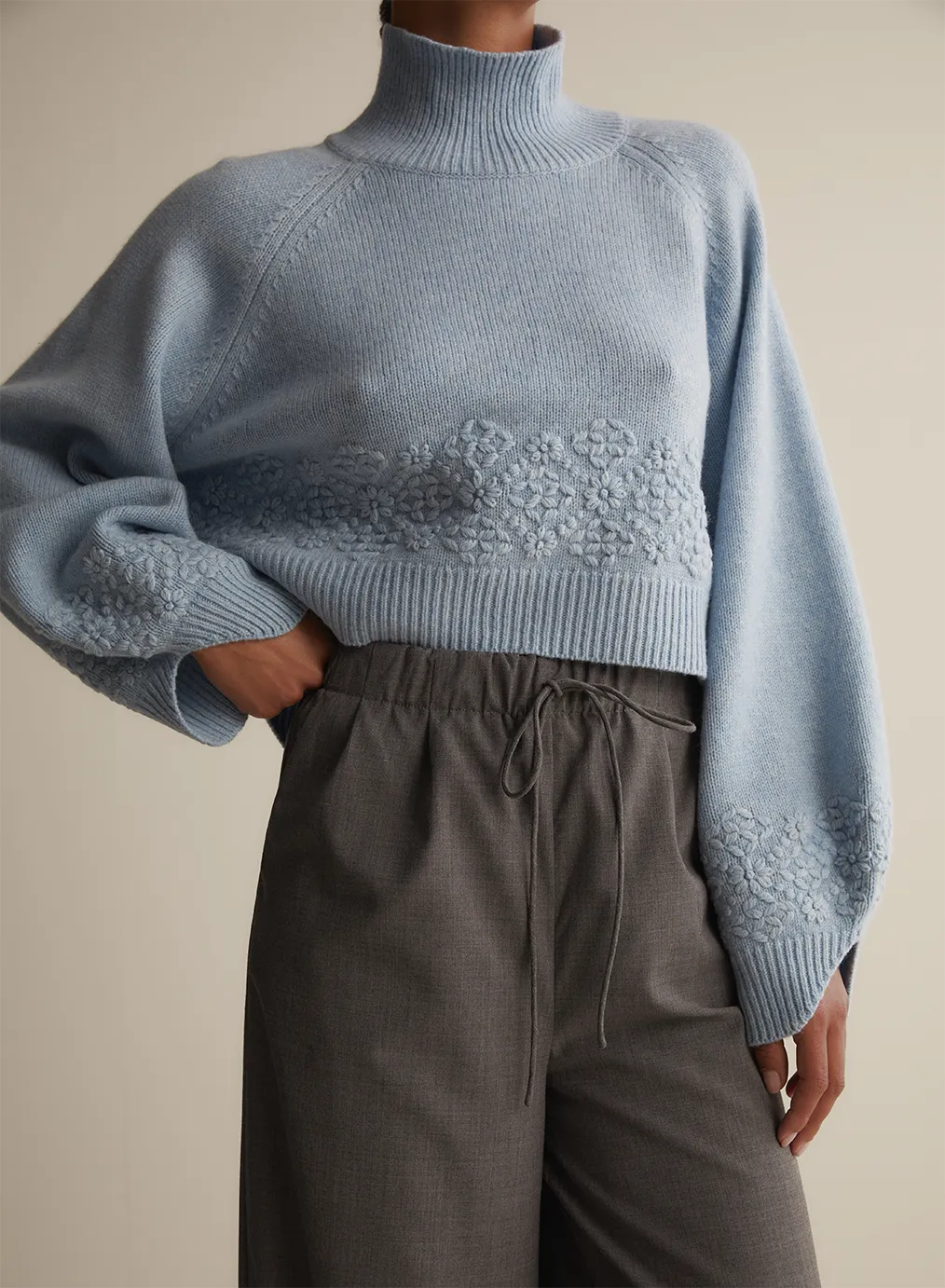 Carla Wool Embroidery Knit | Chambray Marle