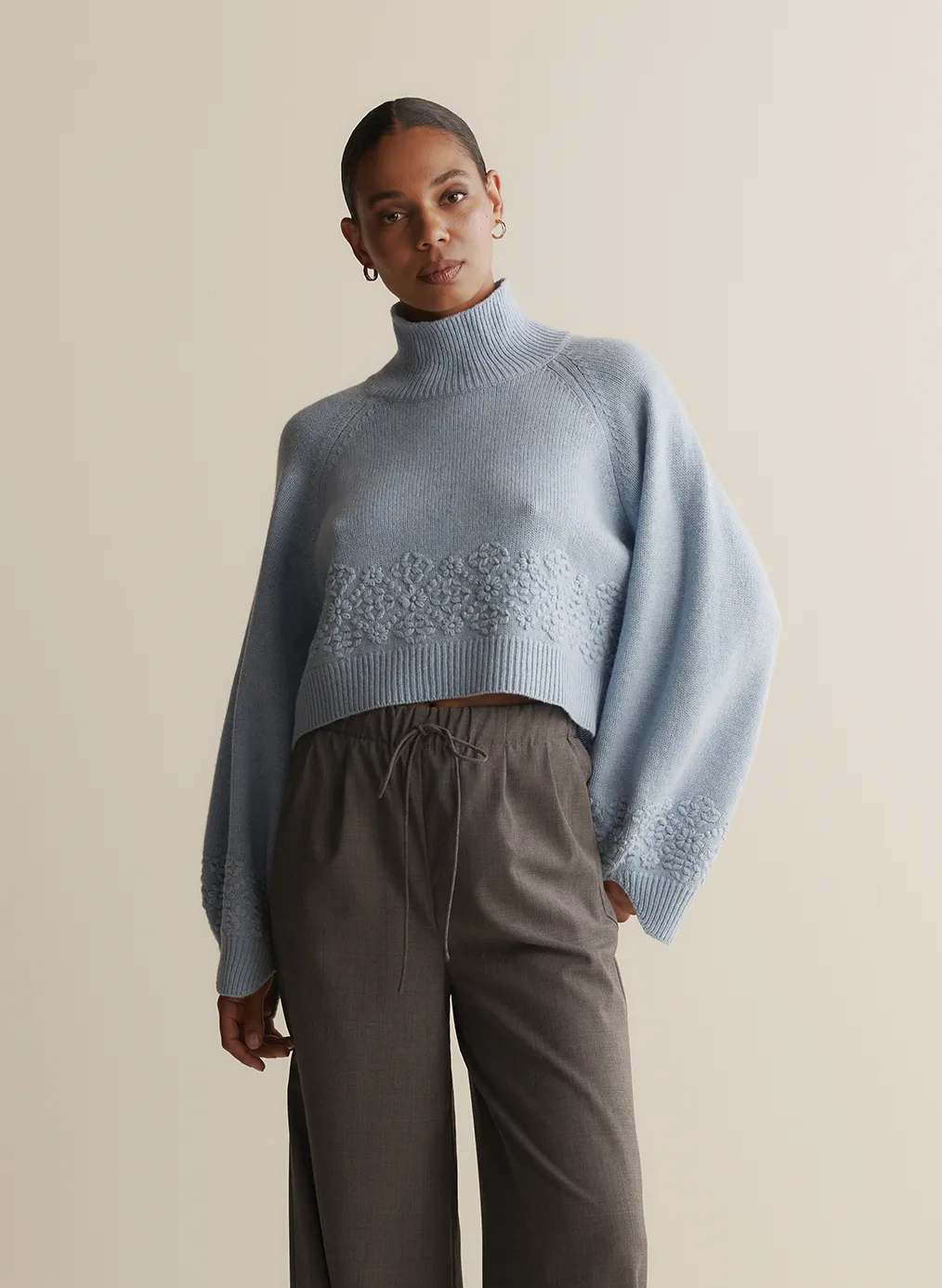 Carla Wool Embroidery Knit | Chambray Marle