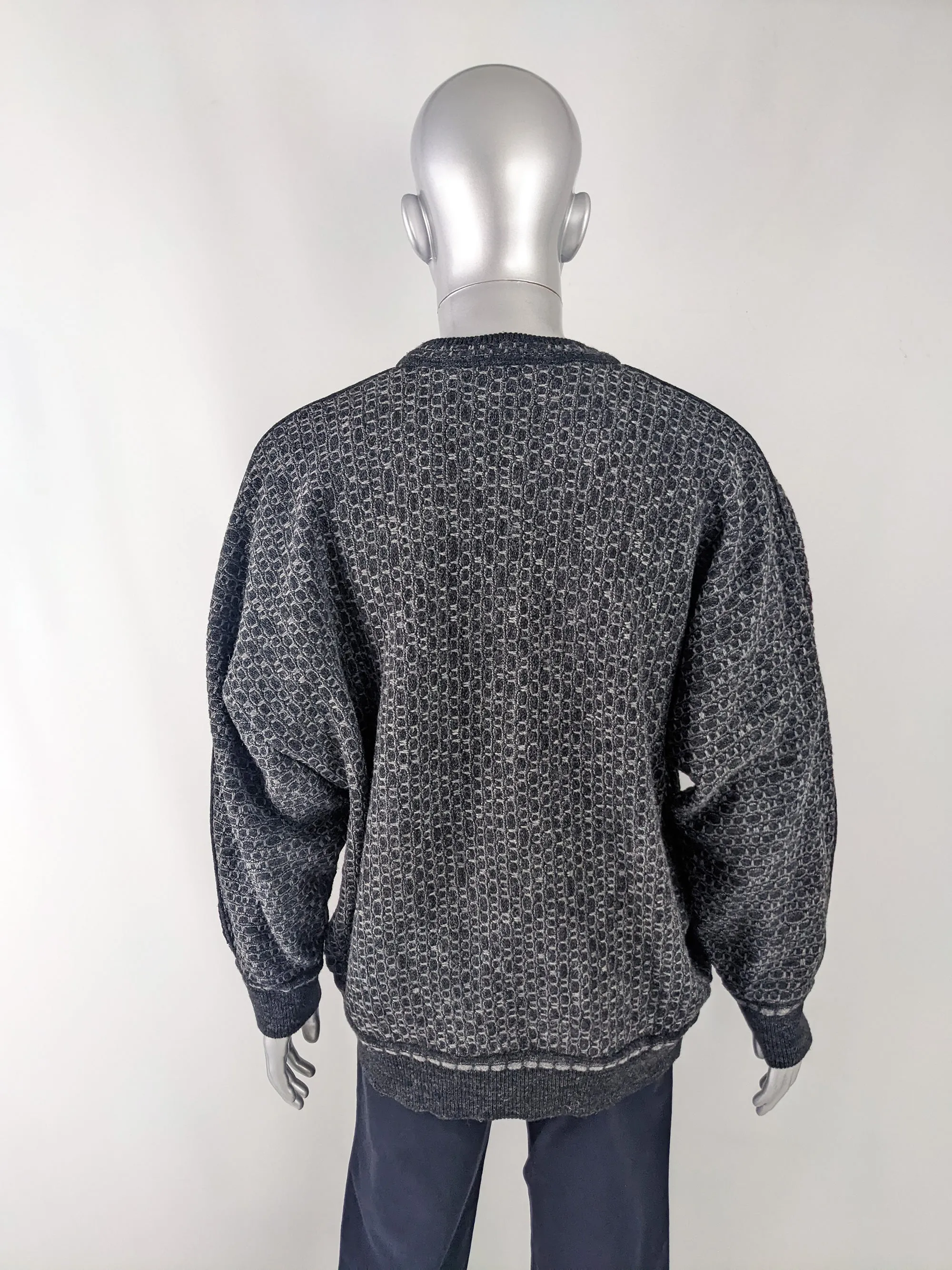 Carlo Colucci Vintage Mens Wool Rich Grey Batwing Jumper, 1980s