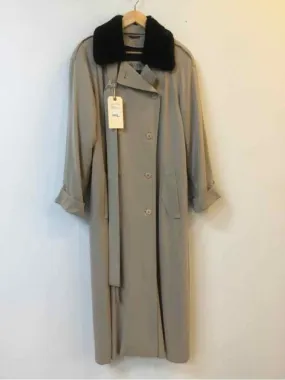 Carol Cohen Size 8 Beige/Black Vintage Faux Fur Detail Belted Maxi Coat